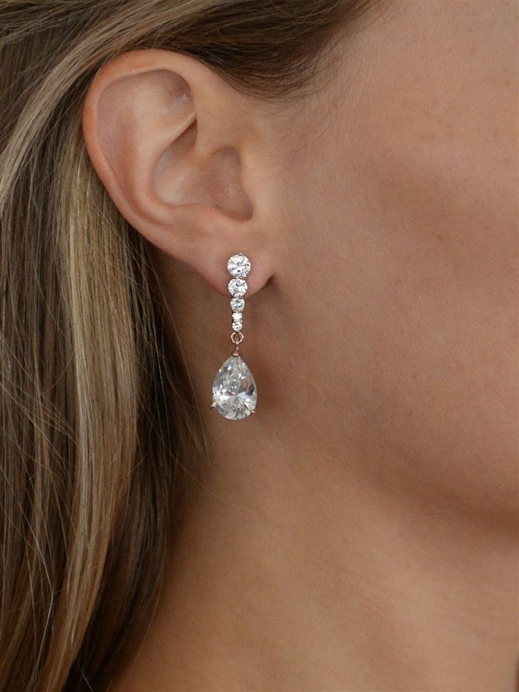 Cubic Zirconia Pears Dangle Earrings With Graduated Top