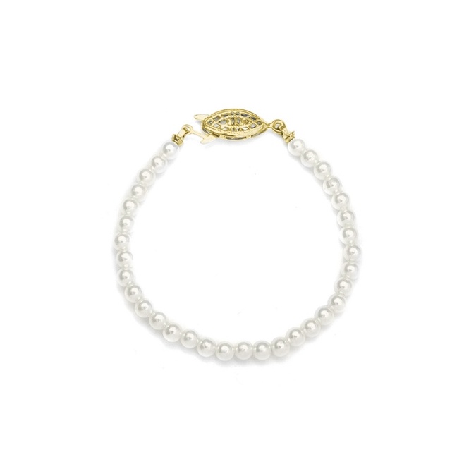 Single Strand 4Mm Pearl Wedding Bracelet - 7"/Ivory/Gold