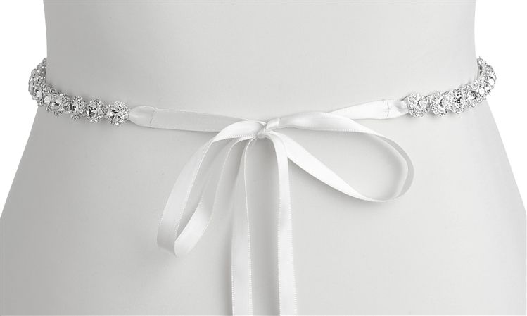 White Ribbon Bridal Belt With Genuine Crystal Unique Silver Links