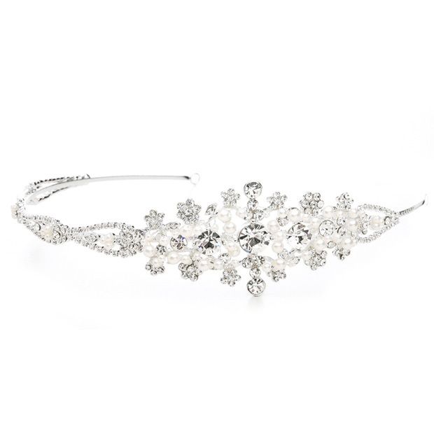 Crystal And White Pearl Starburst Bridal Side Headband