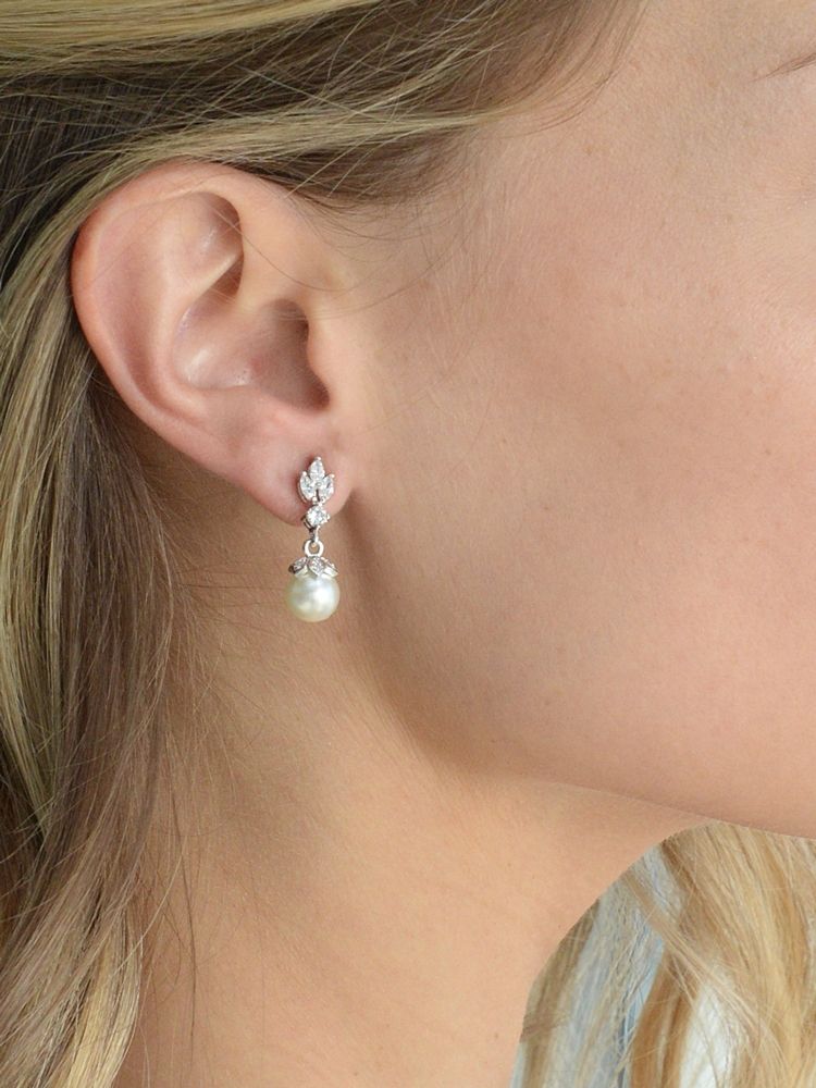 Cz Marquis Trio Earrings With Pearl Drop