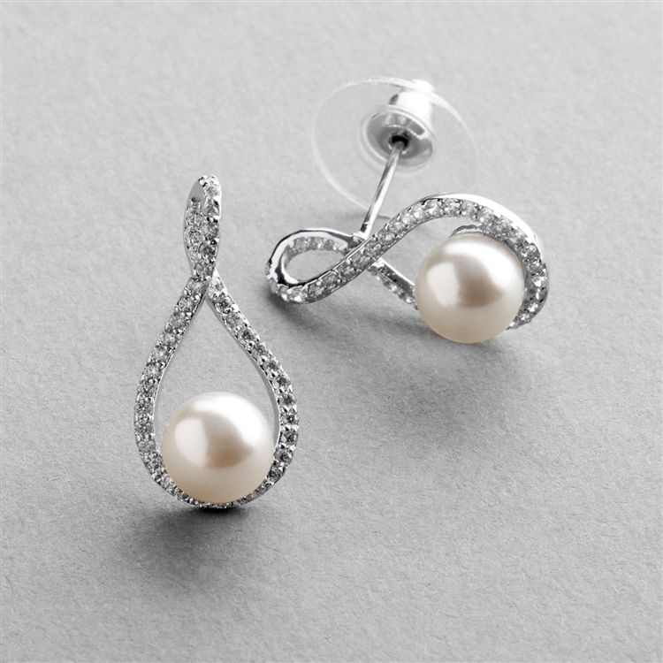 Eternity Symbol Cubic Zirconia Wedding Earrings With Pearl