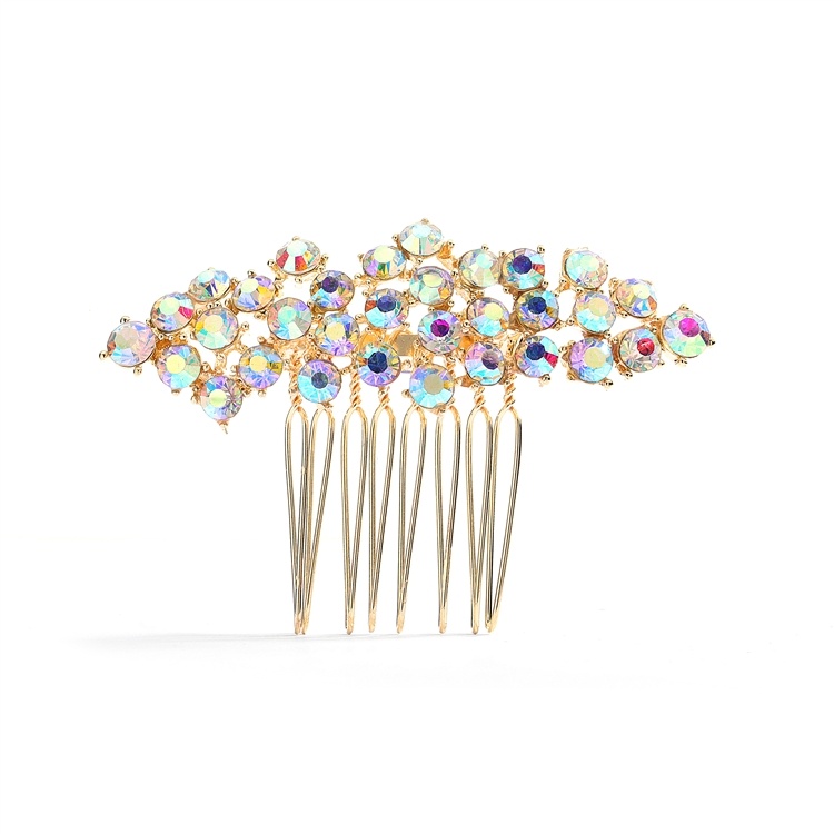 Crystal Clusters Gold & Ab Wedding Or Prom Comb