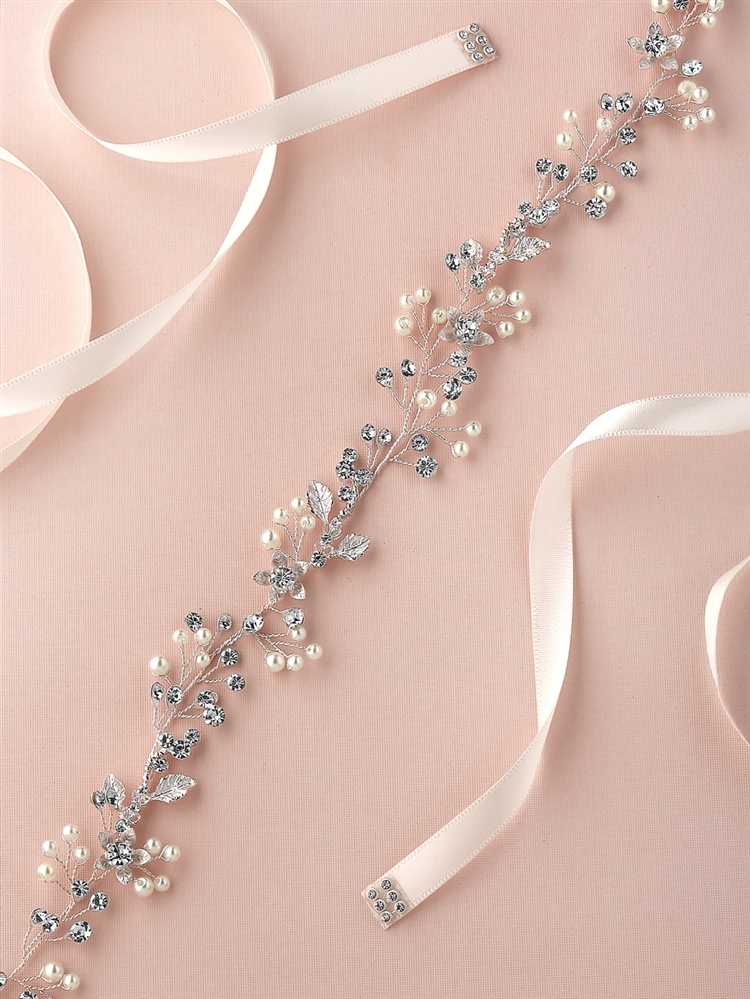 Freshwater Pearl, Crystal Floral Wedding Dress Belt or Headband