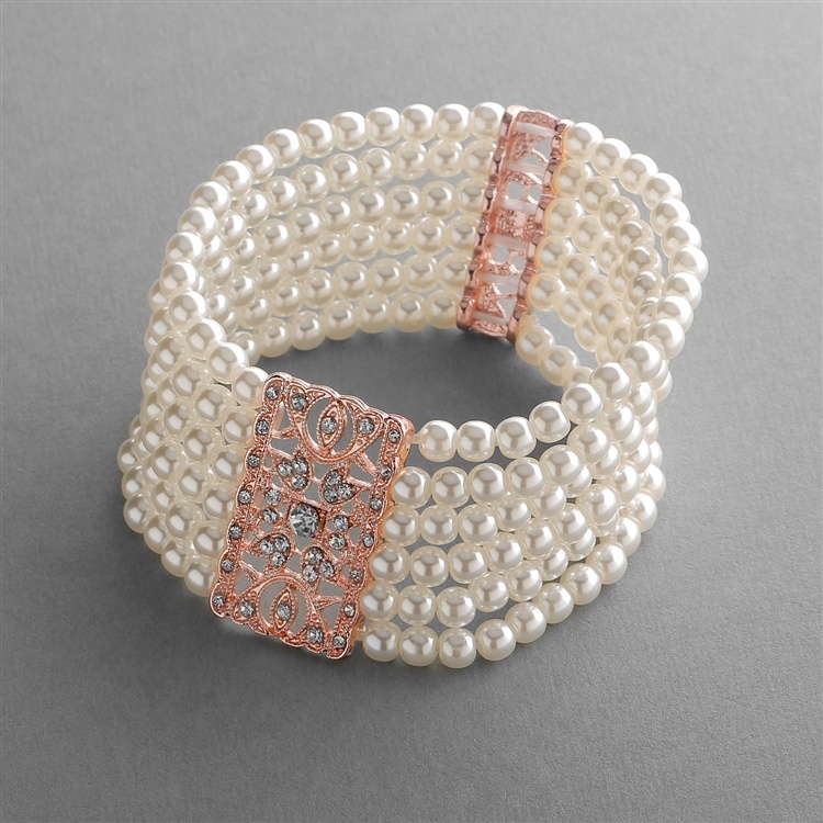 Ivory Pearl & Rose Gold Vintage Stretch Bracelet