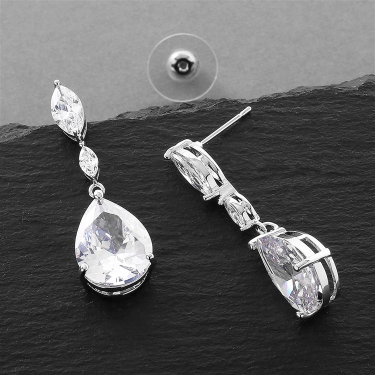 Top Selling Cubic Zirconia Wedding Earrings With Dainty Marquise & Pear Drop
