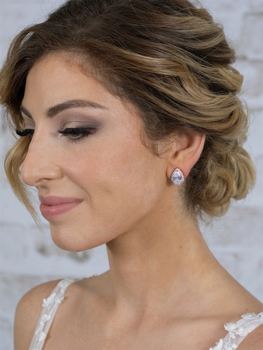 Rose Gold Cz Pear-Shape Wedding Clip-On Earrings