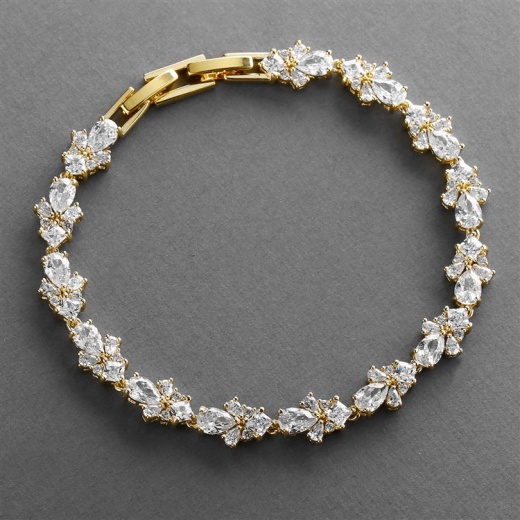 Gold Cz Wedding Bridal & Prom Tennis Bracelet 7" Plus 3/8" Extender