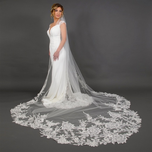 Gorgeous Blue Wedding Veil Cathedral Bridal Veil Blue Sequin Lace Wedding  Veil White/ivory Wedding Veil Single Layer Veil 