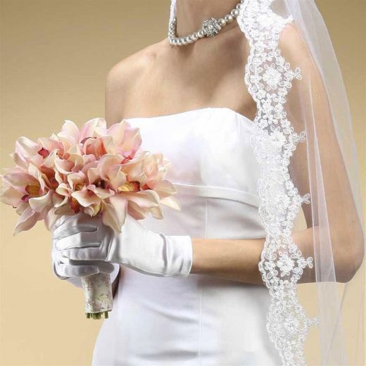 Adult Wrist Wedding Gloves In Shiny Satin