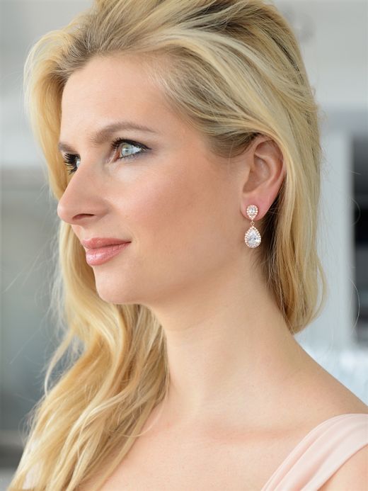 Lustrous Cubic Zirconia Teardrop Wedding Earrings
