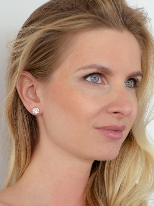 Cubic Zirconia Cushion Shape 10Mm Halo Stud Earrings With Round Cut Solitaire