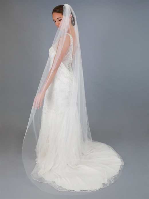 90" Chapel Length One Layer Cut Edge Wedding Veil in Ivory