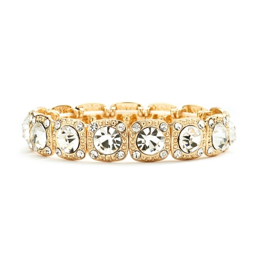 Gold Bridal Or Prom Stretch Bracelet With Crystals