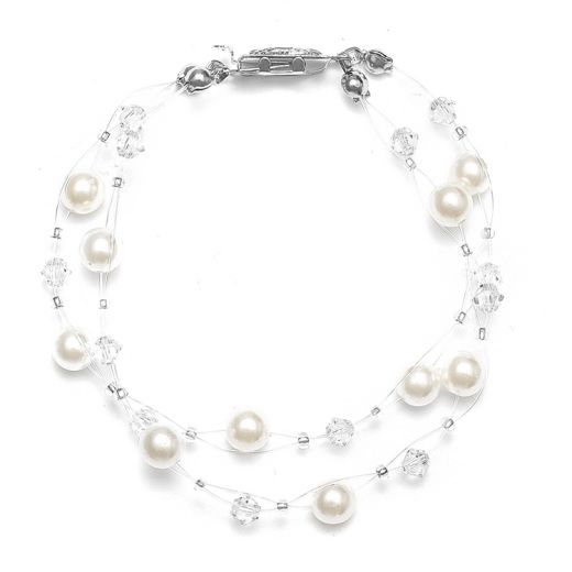 2-Row Pearl & Crystal Bridal Illusion Bracelet - Ivory/Ab