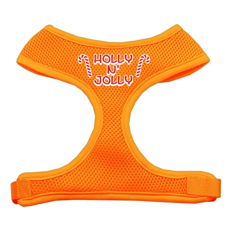 Holly N Jolly Screen Print Soft Mesh Pet Harness Orange Medium