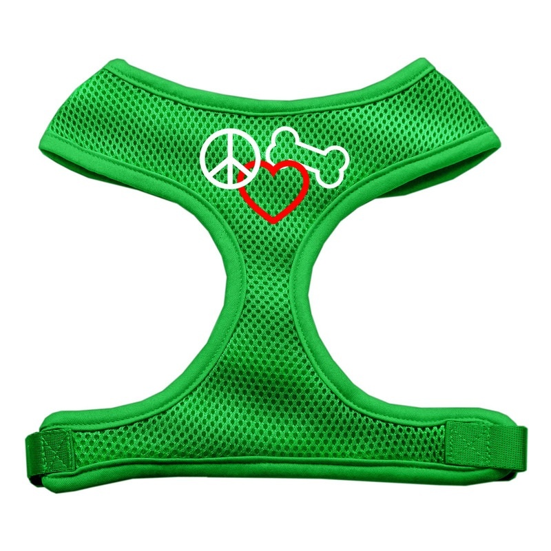 Peace, Love, Bone Design Soft Mesh Pet Harness Emerald Green Small