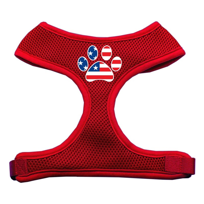 Paw Flag Usa Screen Print Soft Mesh Pet Harness Red Large