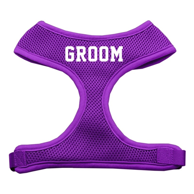 Groom Screen Print Soft Mesh Pet Harness Purple Large