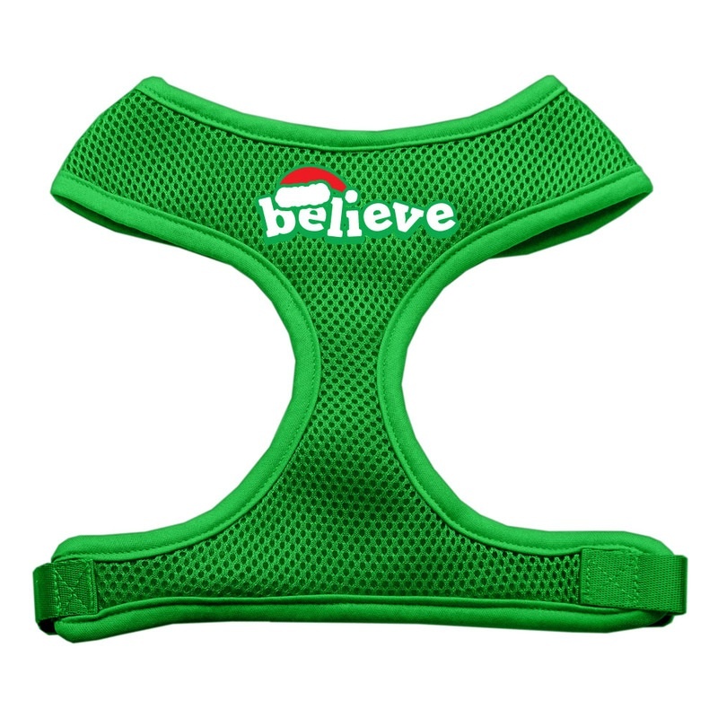 Believe Screen Print Soft Mesh Pet Harness Emerald Green Large