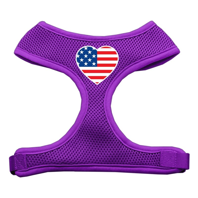 Heart Flag Usa Screen Print Soft Mesh Pet Harness Purple Extra Large