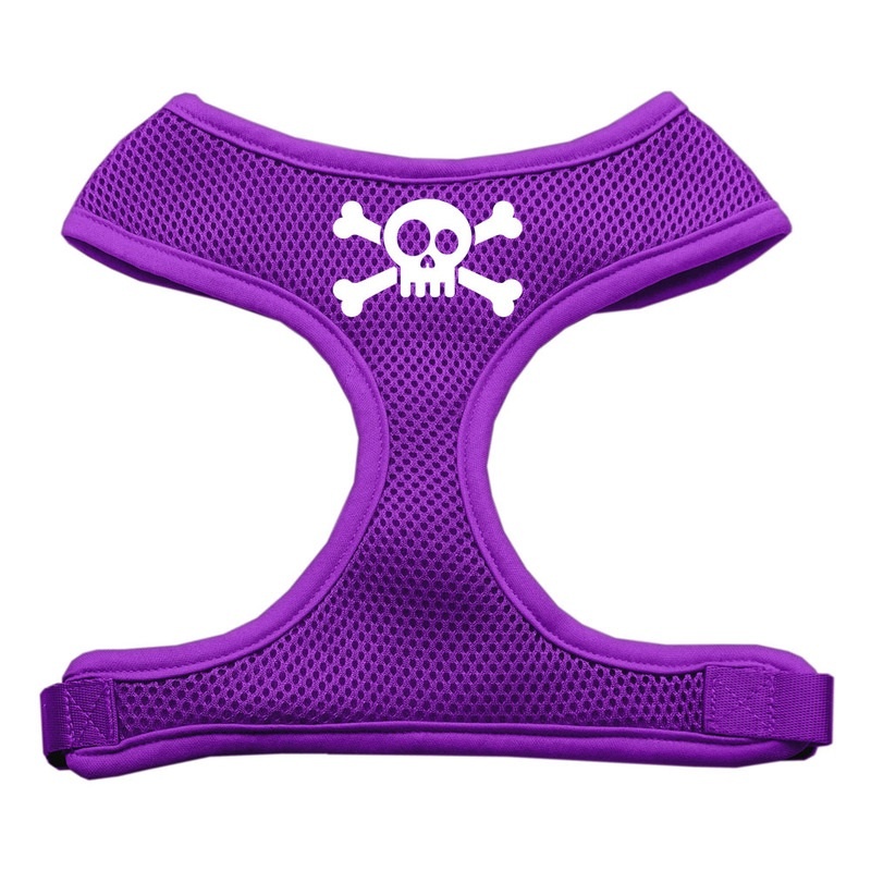 Skull Crossbones Screen Print Soft Mesh Pet Harness Purple Medium