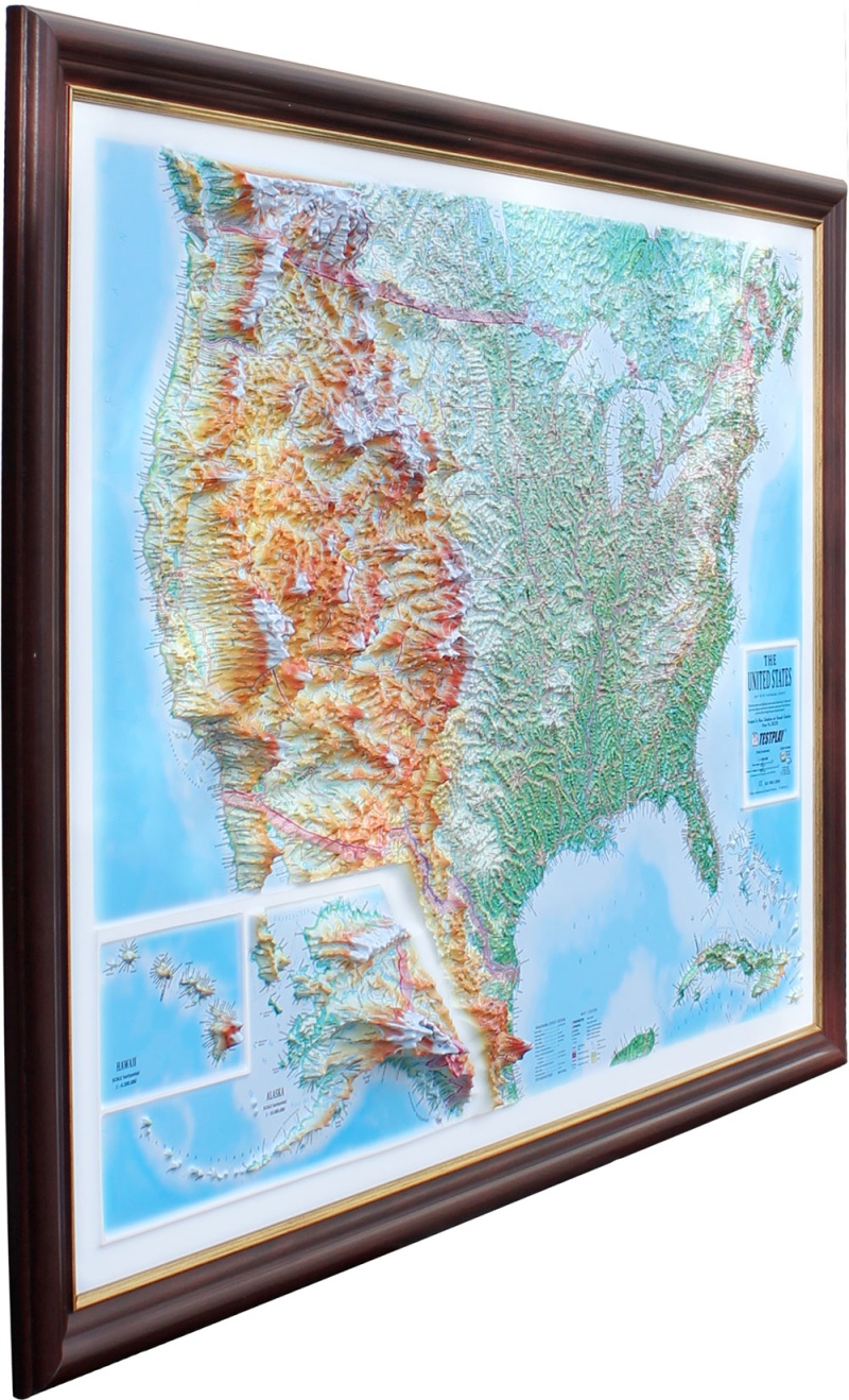 Us Raised Relief Map, Large (44" X 32")