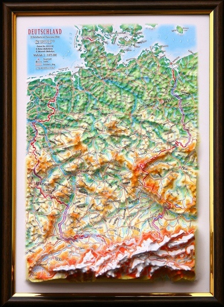 Germany Raised Relief Map, Gift Size (9" X 12")