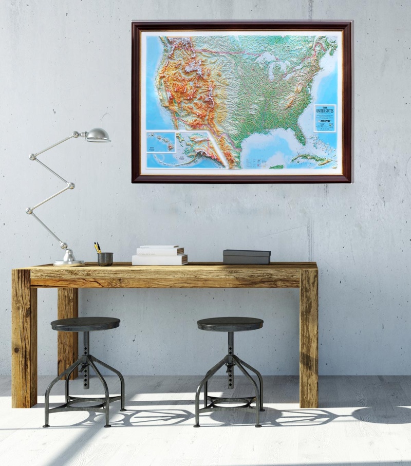 Us Raised Relief Map, Large (44" X 32")