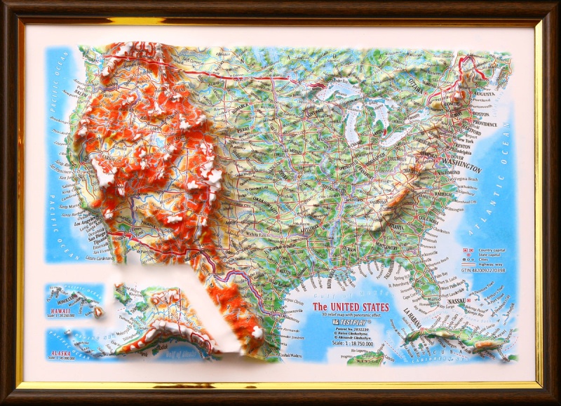 Us Raised Relief Map, Gift Size (12" X 9")