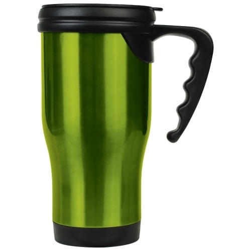 14 Ounce Stainless Steel Green Travel Mug With Handle [Engravable]
