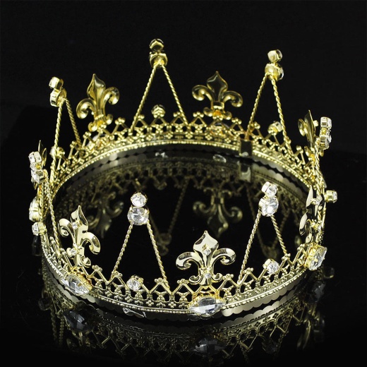 Men's Pageant Imperial Tiara Full Circle Round Gold King Crown