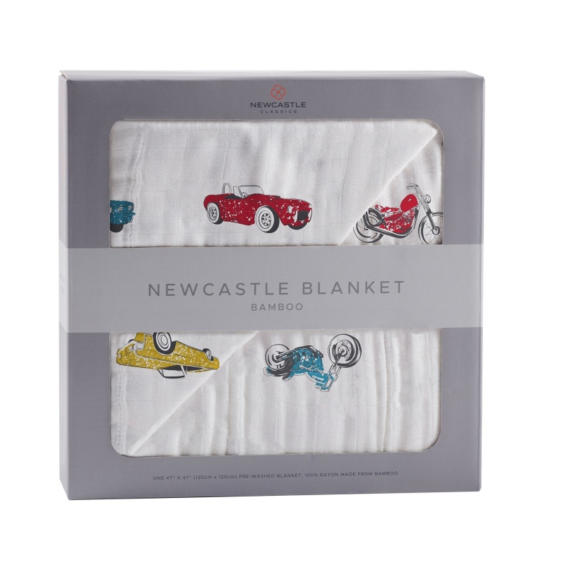 Vintage Muscle Cars And Motorcycles Bamboo Muslin Newcastle Blanket