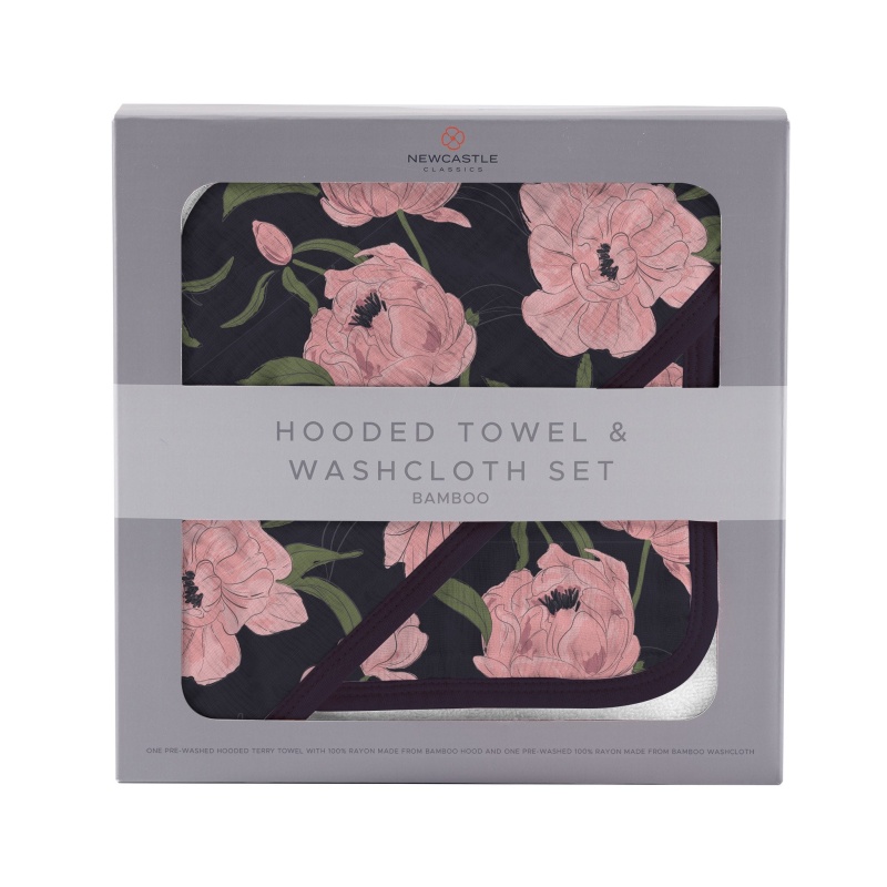 Peonies Hooded Towel And Washcloth Set