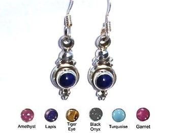 Sterling Silver Hand-Made Genuine Stone Earrings Pair
