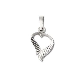 Sterling Silver Diamond Cut Grooved Heart Pendant
