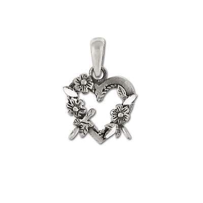Sterling Silver Heart Flower Wreath Pendant With Loops
