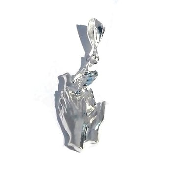 Sterling Silver Large Diamond Cut Hands Releasing Dove Pendant