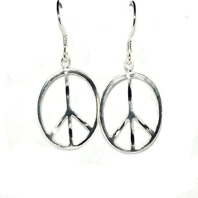 Sterling Silver Diamond Cut Peace Symbol Dangle Earrings