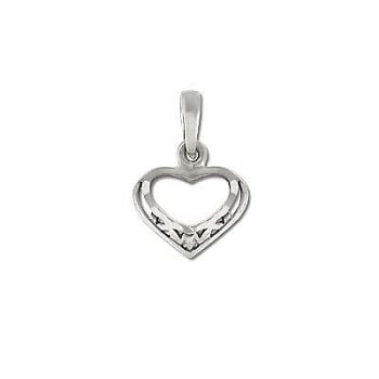 Sterling Silver Diamond Cut Open Heart Pendant