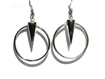 Sterling Silver Large Dangling Cone In Hoop Earrings