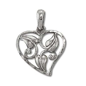 Sterling Silver Floral Heart Diamond Cut Pendant
