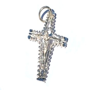 Sterling Silver Diamond Cut Crucifix Flute Cross Pendant