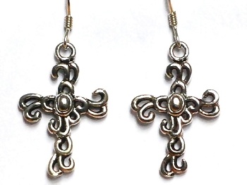 Sterling Silver Filigree Cross Dangle Earrings
