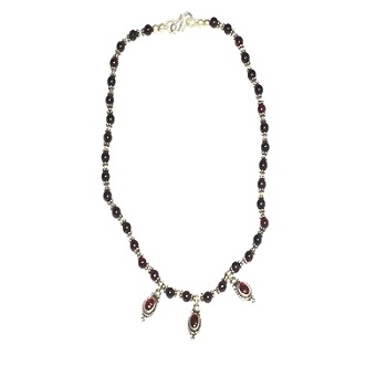 Sterling Silver Genuine Garnet and Silver Beaded 16 Inch Necklace