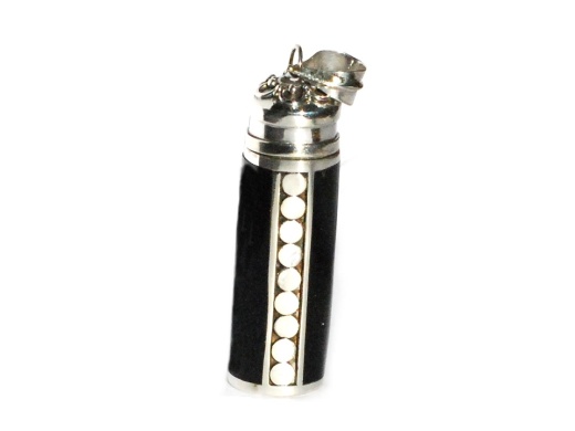 Sterling Silver Large Black Accents Cylinder Prayer Box Pendant