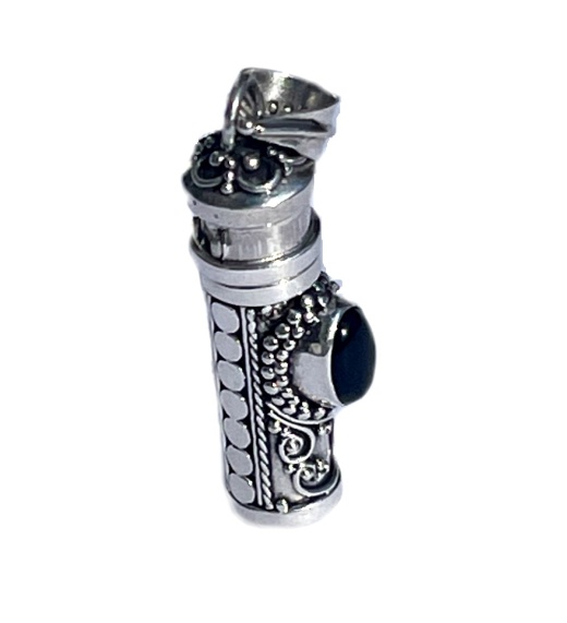Sterling Silver Cylinder Prayer Box Pendant with Black Onyx Accent