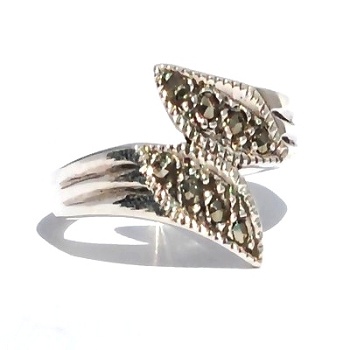 Sterling Silver 8 Genuine Marcasite Stone Flair Ring