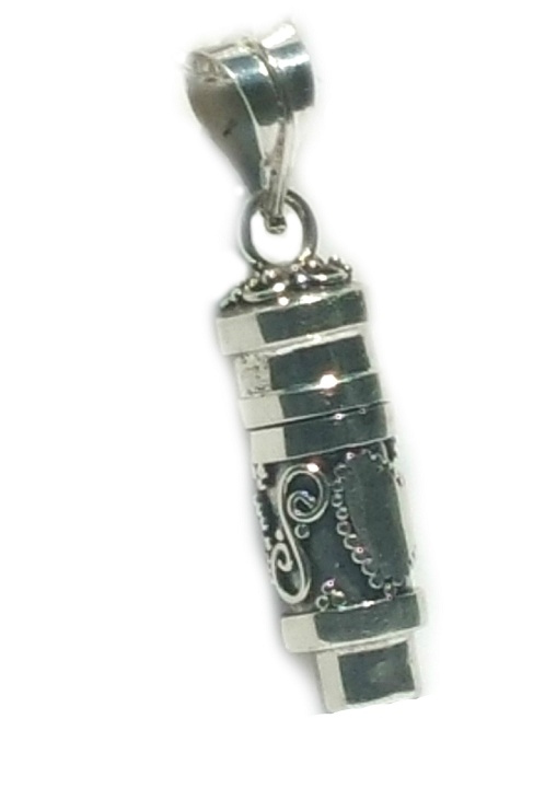 Sterling Silver Cylinder Prayer Box with Hearts and Black Onyx Pendant