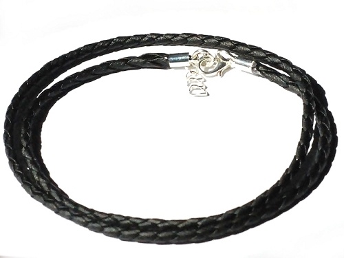 Black Braided Faux Leather 24 Inch 3M Necklace With Extender